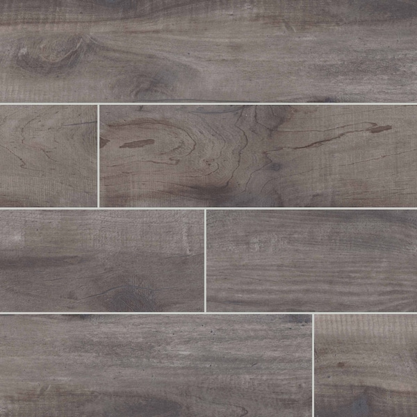 Country River Mist 8 X 48 Porcelain Wood Look Tile In Brown, 4PK